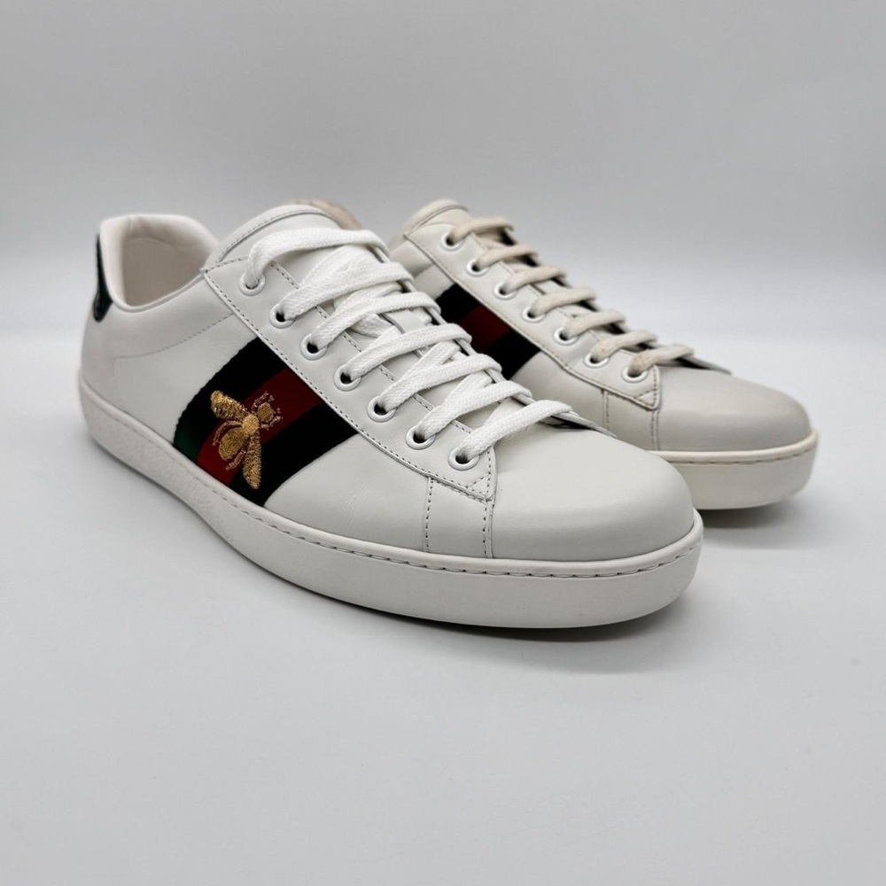 Authentic Gucci Ace Bee Embroidered Leather Sneakers White Men's IT 8 US 8.5 - Picture 8 of 16